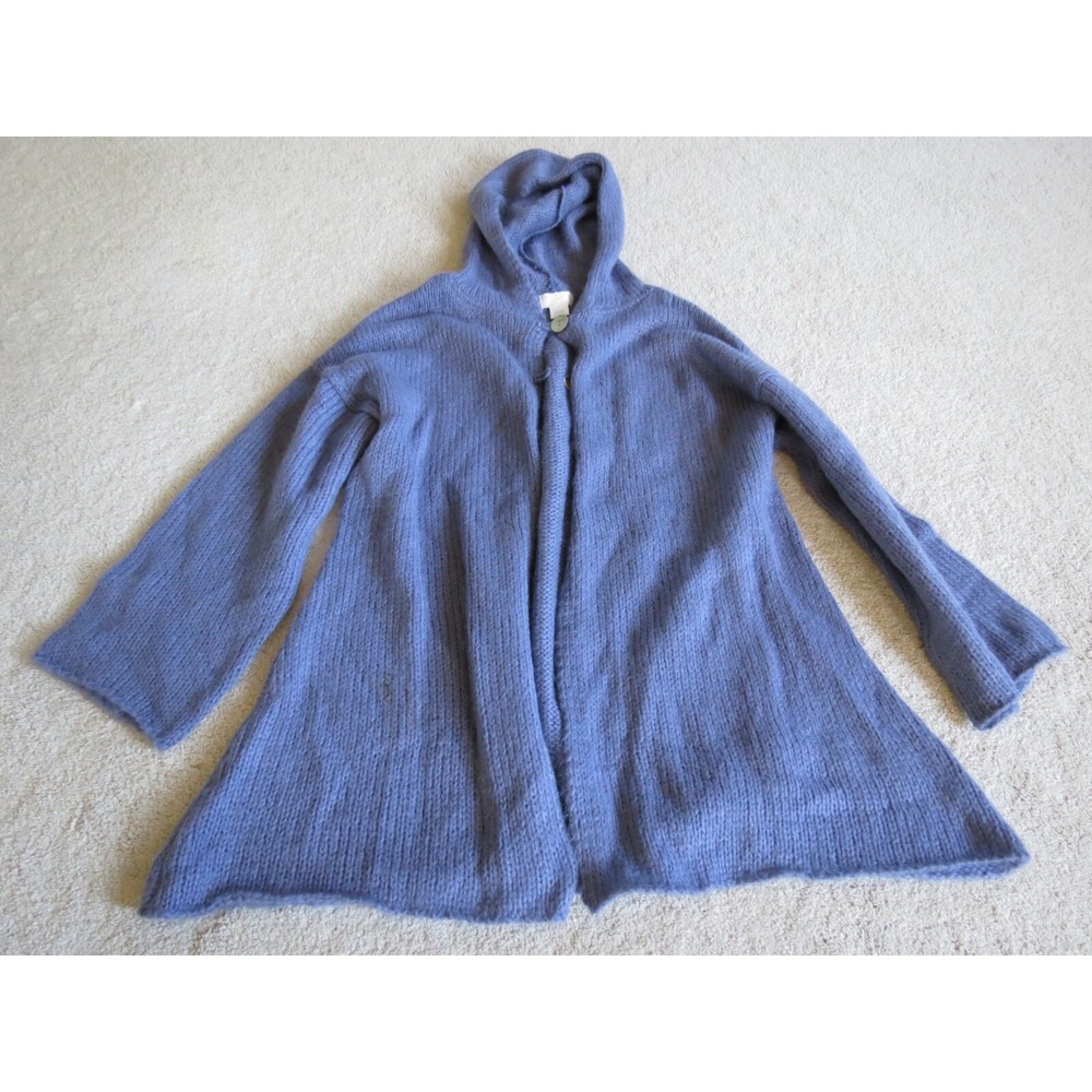 Soft Surroundings Cozy Hoodie Cardigan Sweater Blue Mohair Blend Large